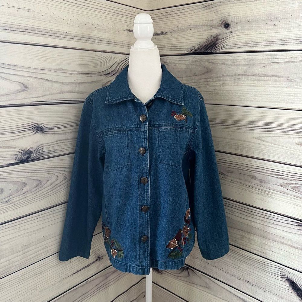 Vintage Denim Button Down Christmas Winter Embroidered Shirt Jacket
